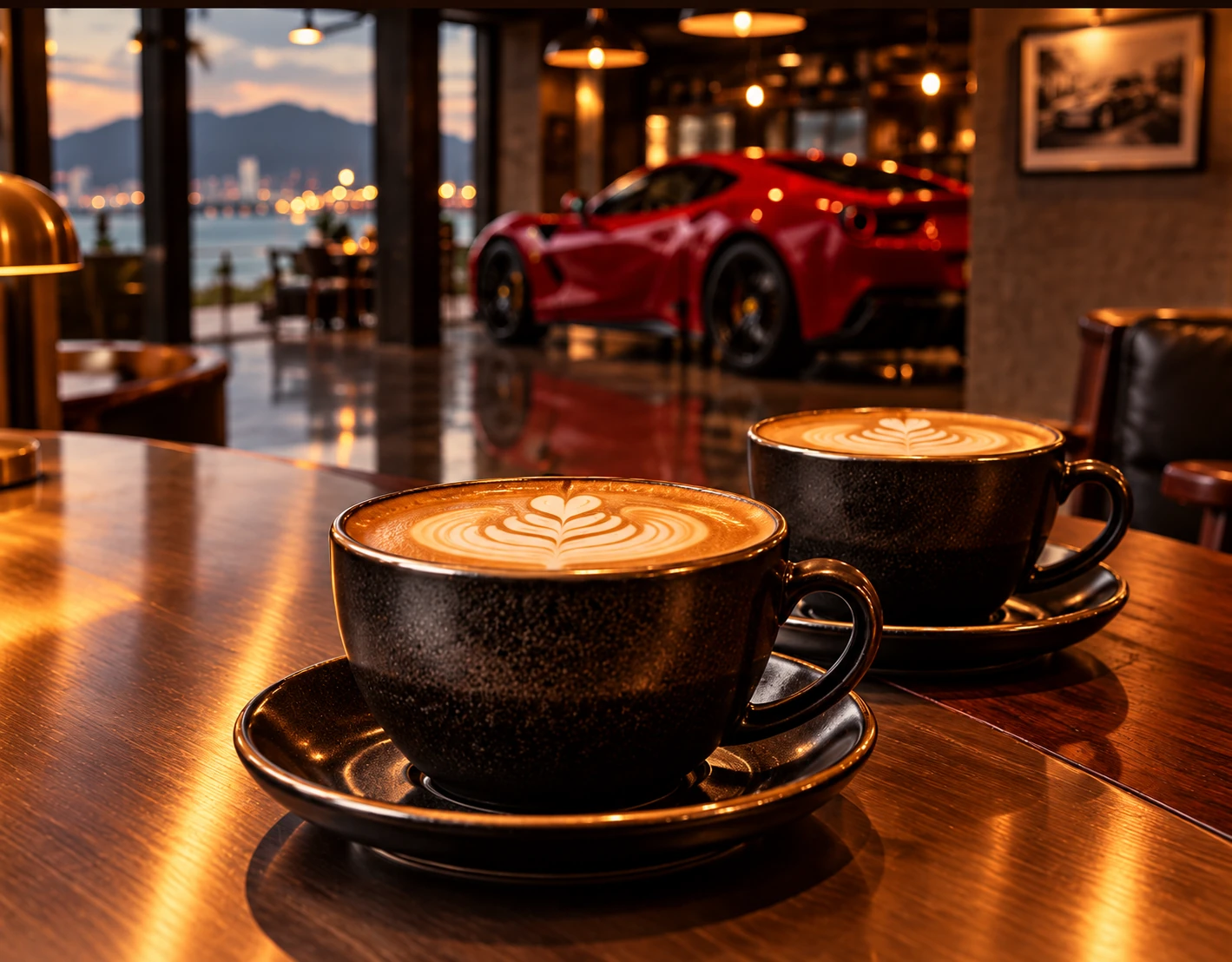 Two cups of freshly brewed coffee