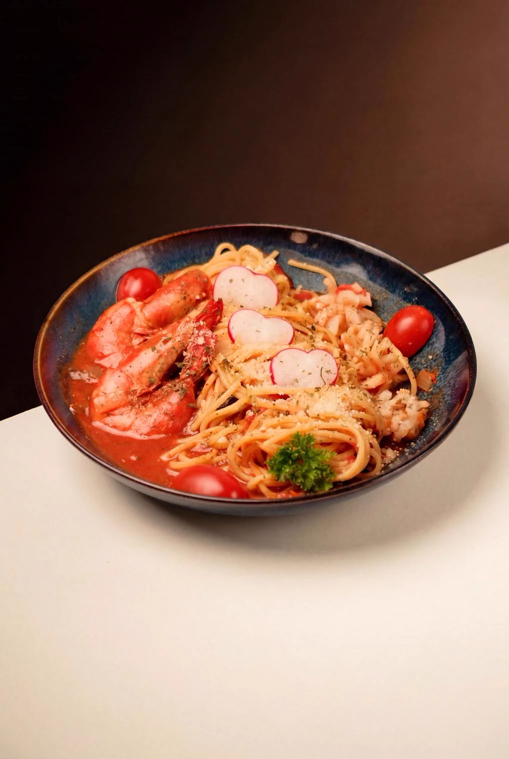 Seafood tomato pasta